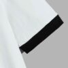 Striped ringer tee featuring custom letter graphic. Soft knit texture, durable stitched seams. Contrasting collar & cuffs add