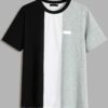 Men's color block t-shirt, custom patched detail. Soft cotton blend, durable stitching, short sleeves. Perfect for brand cust