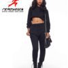 Girls' black crop top sweatsuit. Soft, cozy fleece. Ribbed cuffs, clean stitching. Perfect for active kids or lounging. Dark,