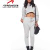 Girls' black crop top sweatsuit. Soft, cozy fleece. Ribbed cuffs, clean stitching. Perfect for active kids or lounging. Dark,