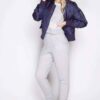 Grey mesh sweatsuit for women: textured athletic fabric, breathable weave, tailored fit. Custom wholesale options available.