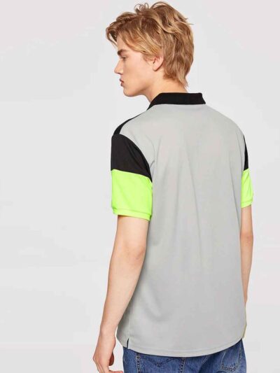 Close-up of a premium cotton polo shirt, textured fabric, clean stitching. Breathable men's wear, available in various colors