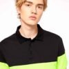 Close-up of a premium cotton polo shirt, textured fabric, clean stitching. Breathable men's wear, available in various colors
