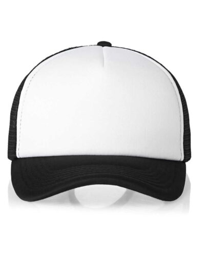 Close-up of lightweight mesh running hat. Breathable fabric, precise stitching, structured brim. Hints of blue/gray color var