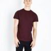 Burgundy t-shirt close-up. Fine custom embroidery detail on soft, textured cotton knit. High-quality short-sleeve top. - View