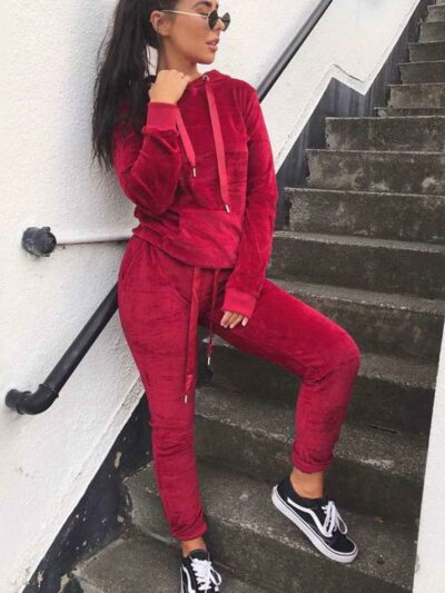 Luxurious velvet joggers set. Close-up shows rich texture, tailored fit, and subtle stitching. Perfect activewear tracksuit f