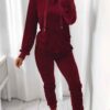 Luxurious velvet joggers set. Close-up shows rich texture, tailored fit, and subtle stitching. Perfect activewear tracksuit f
