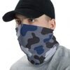Camo neck gaiter face mask, jungle blue and black tones. Soft, breathable fabric with reinforced stitching. Versatile headwea