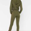 Khaki hoodie tracksuit with side stripe detail. Soft fleece texture, pullover style. Ribbed cuffs and hem. Quality stitching