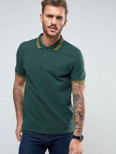 Close-up of a lightweight polo shirt, likely polyester knit. Bright, fully sublimated design with fine stitching visible at t