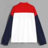 Color block polo shirt with long sleeves. Notice soft cotton-poly blend texture and clean, sturdy stitching. Athletic wear. -