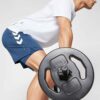 Men's gym set: breathable athletic shorts and fitted tee. Notice fine stitching, soft-touch fabric, and subtle color gradient