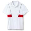 Men's sports polo shirt featuring colorful blocks design and custom embroidered logo. Fabric has a soft, breathable texture w