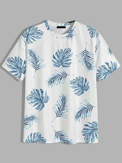 Men's T-shirt with vibrant tropical leaves print. Soft sublimation fabric, clean stitching. Lightweight and breathable, perfe