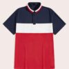 Classic short sleeve polo shirt in a rich blue hue; fine cotton knit texture with neat, custom embroidery detail on the chest