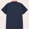 Classic short sleeve polo shirt in a rich blue hue; fine cotton knit texture with neat, custom embroidery detail on the chest