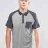 Men's slim fit polo shirt, fine knit texture, pique weave, crisp collar, button placket. Subtle heather grey hints. Professio