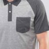 Men's slim fit polo shirt, fine knit texture, pique weave, crisp collar, button placket. Subtle heather grey hints. Professio