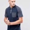 Men's slim fit polo shirt, fine knit texture, pique weave, crisp collar, button placket. Subtle heather grey hints. Professio