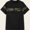 Men's camo striped t-shirt. Soft jersey knit, unique camouflage pattern, subtle stripes, crew neck, fine stitching. Urban sty