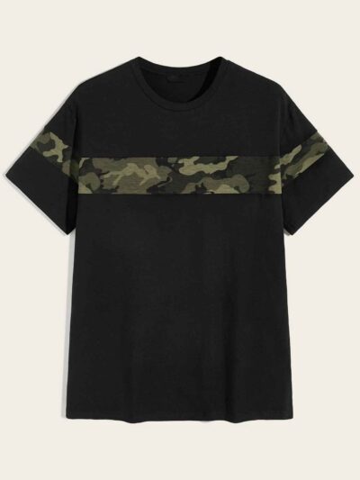 Men's camo striped t-shirt. Soft jersey knit, unique camouflage pattern, subtle stripes, crew neck, fine stitching. Urban sty
