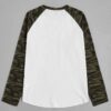 Men's camo raglan tee. Gray heather body, camo sleeves & neck rib. Casual fit, soft feel, visible quality stitching. Perfect