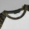 Men's camo raglan tee. Gray heather body, camo sleeves & neck rib. Casual fit, soft feel, visible quality stitching. Perfect