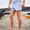 Close-up of athletic shorts. Moisture-wicking fabric, subtle sheen, reinforced stitching. Performance garment, available in c
