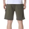 Men's vibrant swim trunks with breathable mesh lining. Close up shows sturdy stitching and quick-drying fabric. Ideal for res