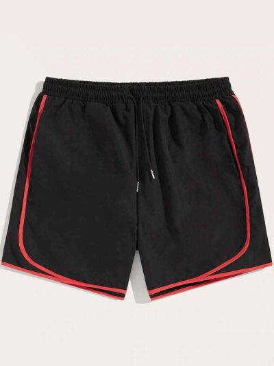 Crimson mesh basketball shorts, textured weave visible. White trim accents. Reinforced stitching. Breathable sport uniform ga
