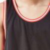 Close-up of a soft, cotton tank top. Fine stitching highlights the armhole. Breathable, lightweight fabric in a heathered gre