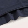 Navy swim trunks, quick-dry fabric with subtle sheen. Note reinforced stitching & clean silhouette. Ideal resort apparel. - V