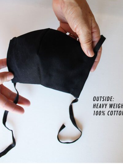 Reusable face mask, soft fabric, visible stitching detail. Breathable medical-style mask, adjustable ear loops for snug fit.