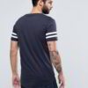 Close-up of blank, custom-printed t-shirts. Notice soft, cotton blend fabric and durable double-needle stitching. Vibrant col