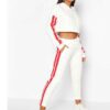 Petite crop hoody tracksuit with sporty side stripe. Soft-knit feel. Joggers with elastic waist. Heathered fabric effect. - V