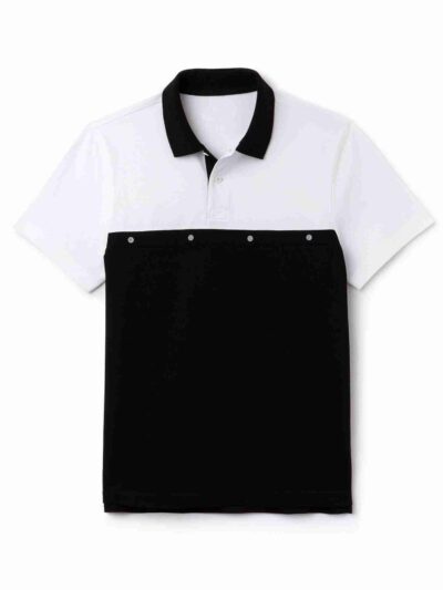 Close-up of a plain polo shirt. Soft, pique knit texture, clean stitching. Available in bulk for custom printing projects. -