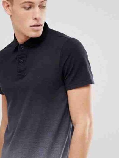 Close-up of a polo shirt, embroidered logo detail. Soft, fine knit fabric texture. High-quality stitching visible. Premium fe