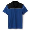Close-up of a premium golf polo shirt, showcasing fine stitching, breathable fabric texture, and custom logo embroidery. Teal