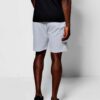 Lightweight gym shorts in heather grey; breathable mesh panels enhance ventilation. Close-up shows fine stitching detail and