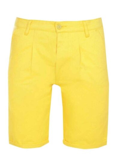 Recycled fabric shorts, close-up showing textured weave, neat stitching. Green hue hints at eco-friendly material. Sustainabl
