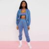 Ladies' athleisure tracksuit set. Gray heather knit, subtle reflective stripes. Cozy, relaxed fit. Fine stitching on jacket &