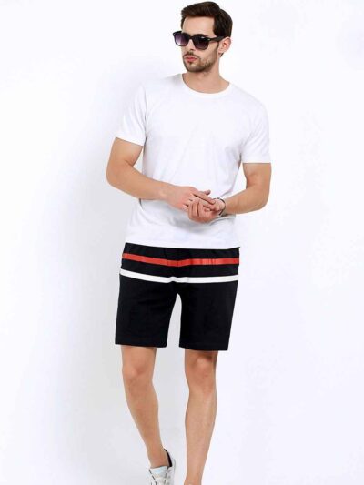 Close-up of custom printed sports shorts. Lightweight, breathable fabric with vibrant design. Quality stitching and comfortab