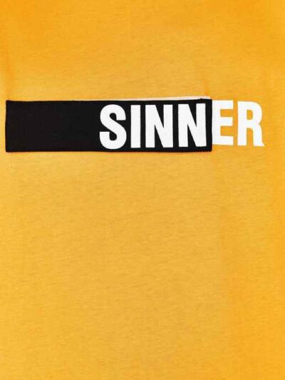 Soft, cotton tee with bold, custom slogan print. Note the clean seams and vibrant color. Lightweight feel, perfect casual wea