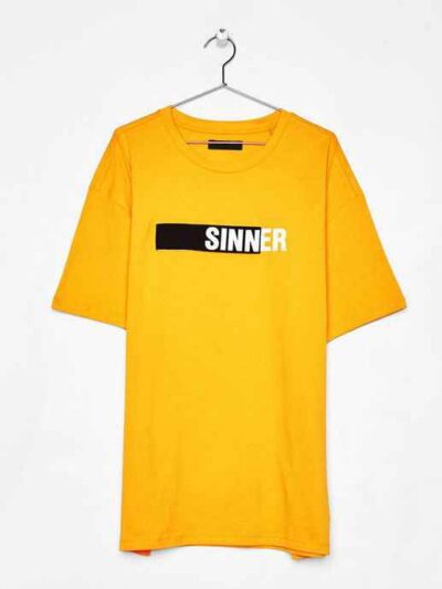 Soft, cotton tee with bold, custom slogan print. Note the clean seams and vibrant color. Lightweight feel, perfect casual wea