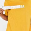 Soft, cotton tee with bold, custom slogan print. Note the clean seams and vibrant color. Lightweight feel, perfect casual wea