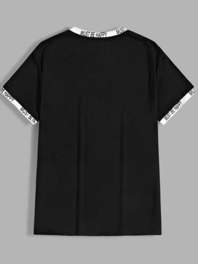 Men's rib-knit ringer t-shirt with a printed graphic. Notice the quality stitching and textured fabric. Comfortable and styli