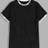 Men's rib-knit ringer t-shirt with a printed graphic. Notice the quality stitching and textured fabric. Comfortable and styli