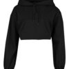 Heather gray crop hoodie with visible raw hem and intricate seam detailing. Soft, slightly textured fabric. Custom stitching