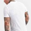 Slim-fit tee with a bold chest graphic and textured mesh stripes. Black & grey hues, visible fine stitching detail. Breathabl