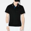 Close-up of a custom tennis polo. Fine pique knit texture, clean stitching, vibrant color, tailored fit. A sporty, refined ga